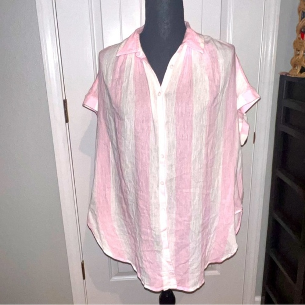 Madewell Cara Pink & White Stripe Shirt Sz Medium
